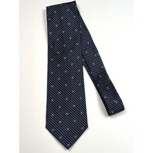 Daniel CREMIEUX Mens 100% Silk Navy/Gray Stripe NECKTIE w/ Square Pattern France